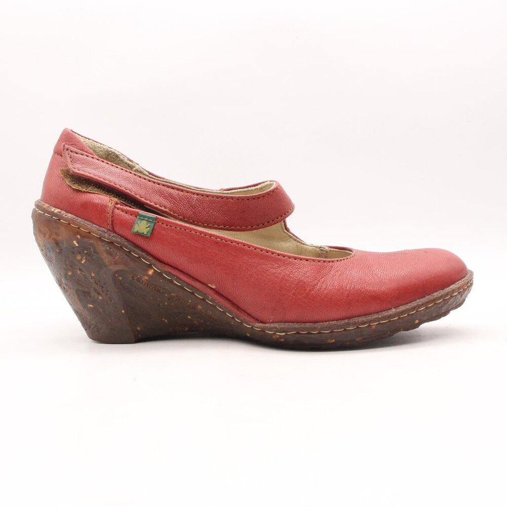 El Naturalista Wedge Mary Janes Women's Size EU 37 Red Leather Spain